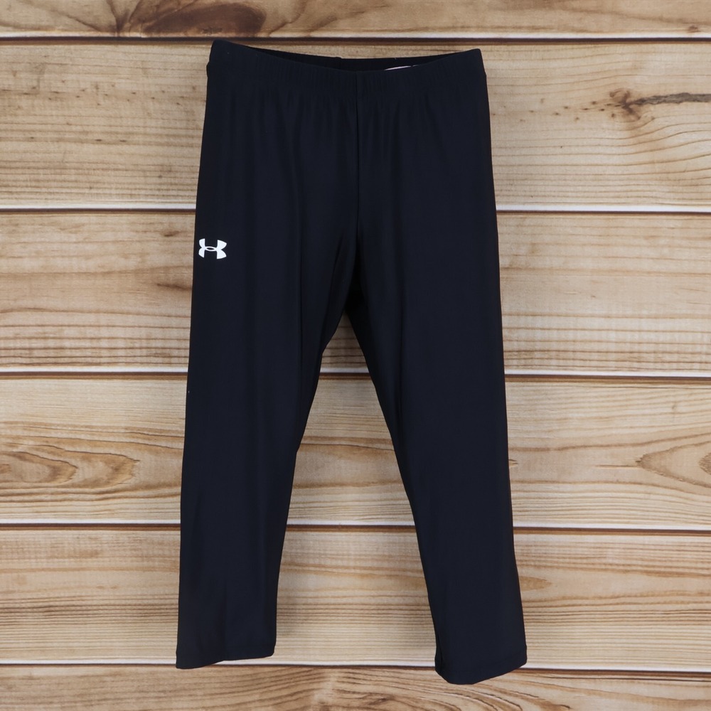 Under Armour Activewear Leggings Girls S Black Nylon Blend Stretch Elastic Waist